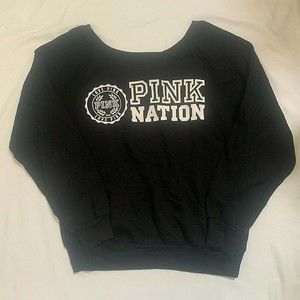 Victoria's Secret Womens Small PINK Pink Nation Boat Neck Sweatshirt  Black